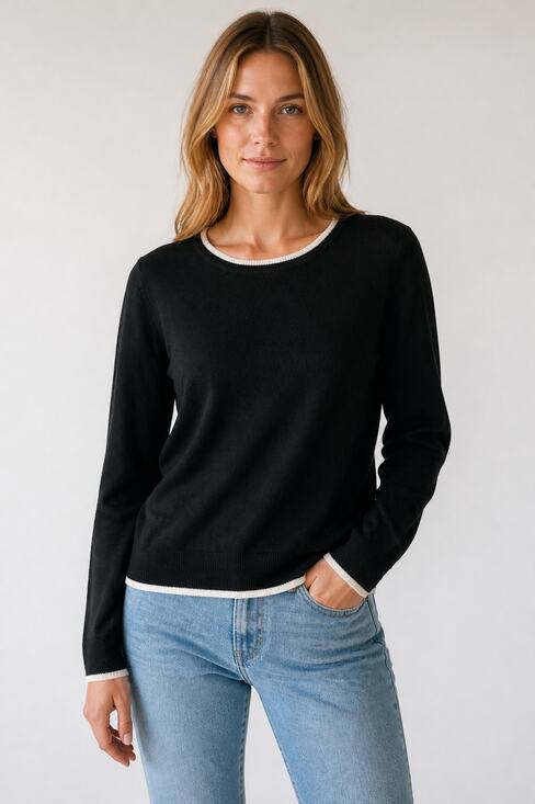Calvin Klein Sweaters - Calvin Klein Women's Black Contrast Trim Crewneck Sweater Size M NWT